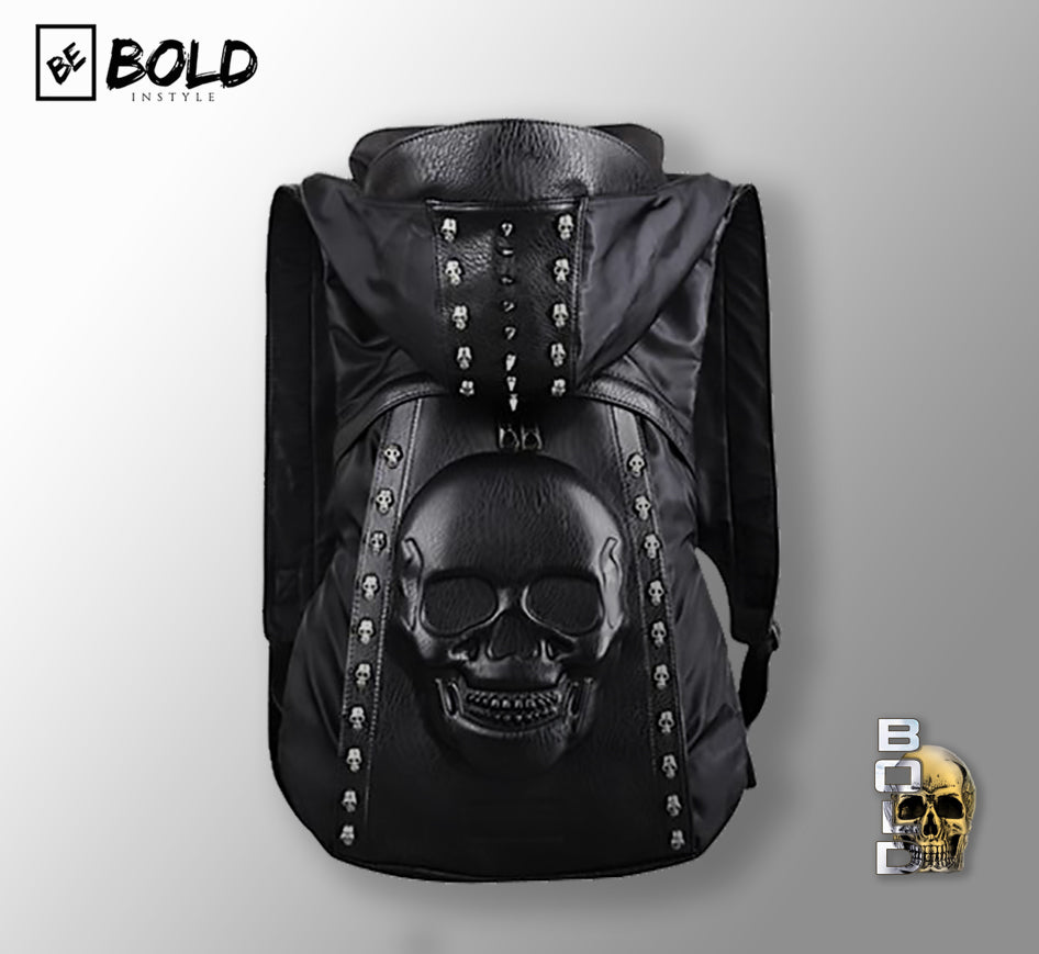 3d skull leather backpack 3D Skull Leather Backpack with Hood Cap