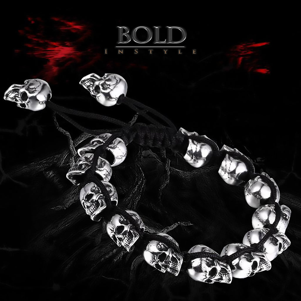 Stainless Steel Hand-Woven Skull Link Bracelet-BOLD InStyle