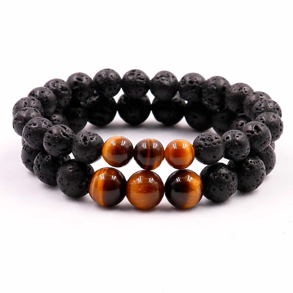 Natural Tigers Eye with Lava Stone Bracelet-BOLD InStyle