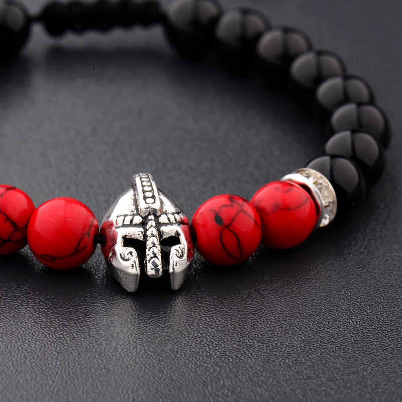 Natural Stone Black&Red Bead Gladiator Helmet Bracelet-BOLD InStyle