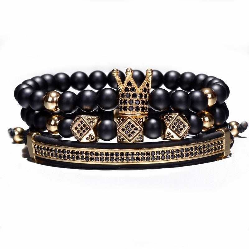 Royal Black Natural Stone Beads Bracelets Set-BOLD InStyle